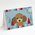 Winter Holiday Chocolate Brown Poodle Greeting Cards Pack of 8 Blank Cards with Envelopes Whimsical A7 Size 5x7