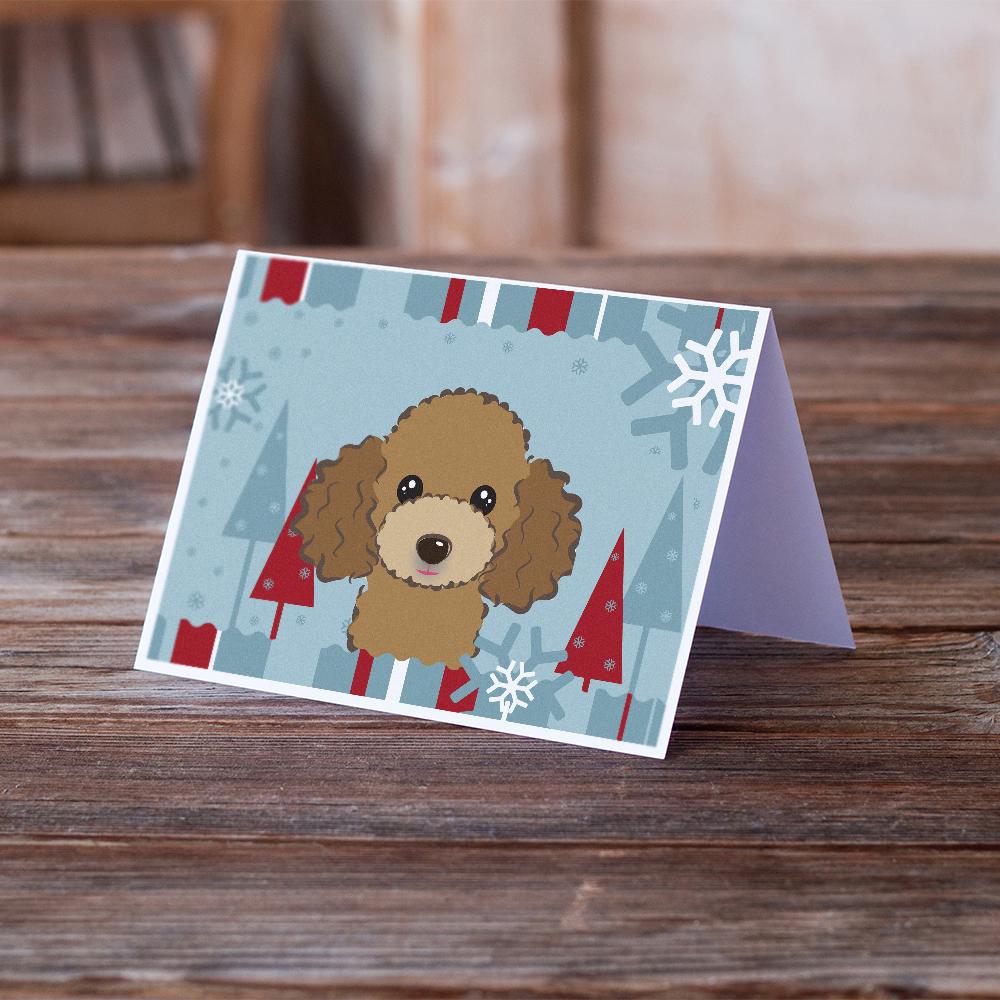 Winter Holiday Chocolate Brown Poodle Greeting Cards Pack of 8 Blank Cards with Envelopes Whimsical A7 Size 5x7