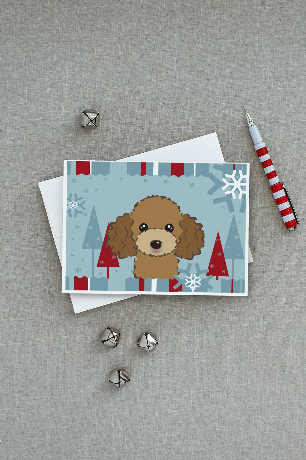 Winter Holiday Chocolate Brown Poodle Greeting Cards Pack of 8 Blank Cards with Envelopes Whimsical A7 Size 5x7