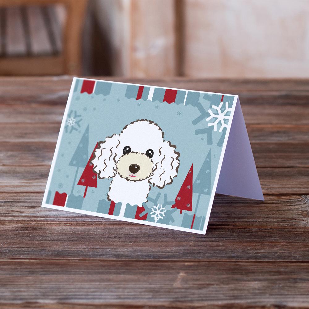Winter Holiday White Poodle Greeting Cards Pack of 8 Blank Cards with Envelopes Whimsical A7 Size 5x7