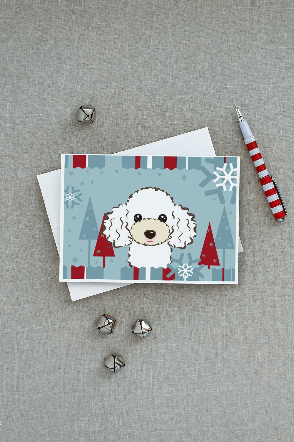 Winter Holiday White Poodle Greeting Cards Pack of 8 Blank Cards with Envelopes Whimsical A7 Size 5x7