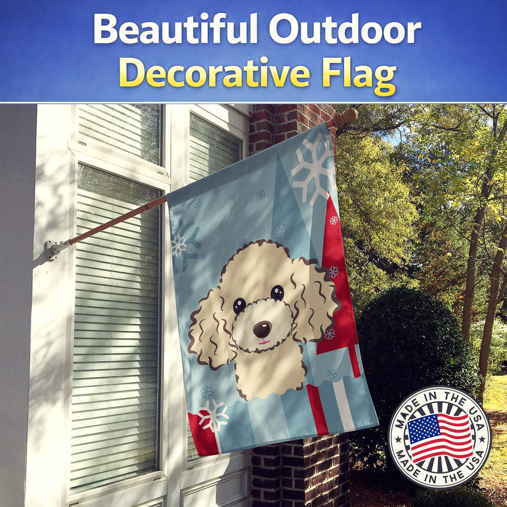 Winter Holiday Buff Poodle House Flag 28x40 Porch Sleeve Pole Decorative Outside Yard Banner Artwork Wall Hanging, Polyester