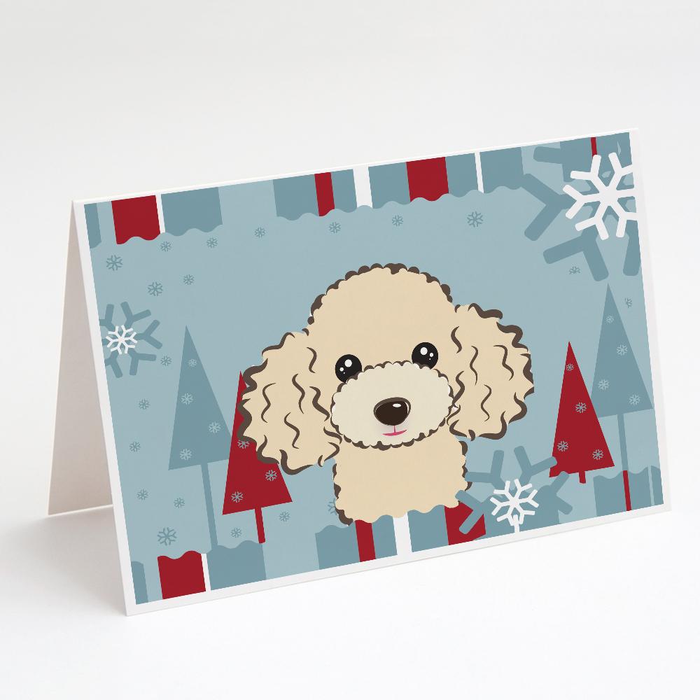 Winter Holiday Buff Poodle Greeting Cards Pack of 8 Blank Cards with Envelopes Whimsical A7 Size 5x7