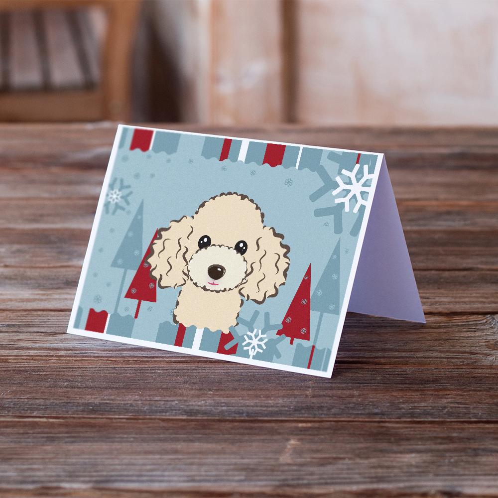 Winter Holiday Buff Poodle Greeting Cards Pack of 8 Blank Cards with Envelopes Whimsical A7 Size 5x7