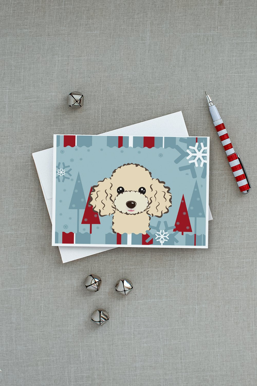 Winter Holiday Buff Poodle Greeting Cards Pack of 8 Blank Cards with Envelopes Whimsical A7 Size 5x7