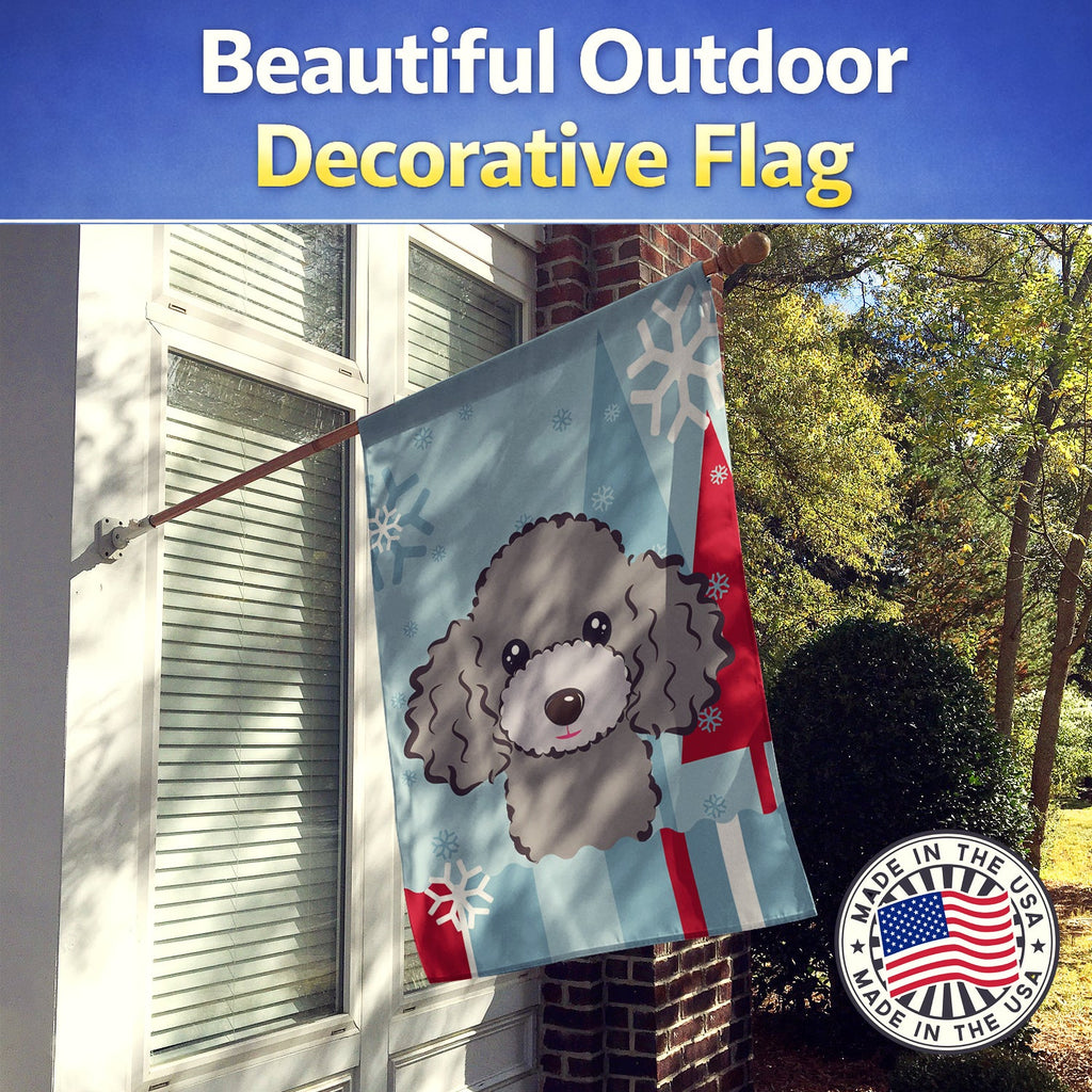 Winter Holiday Silver Gray Poodle House Flag 28x40 Porch Sleeve Pole Decorative Outside Yard Banner Artwork Wall Hanging, Polyester