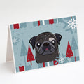 Winter Holiday Black Pug Greeting Cards Pack of 8 Blank Cards with Envelopes Whimsical A7 Size 5x7