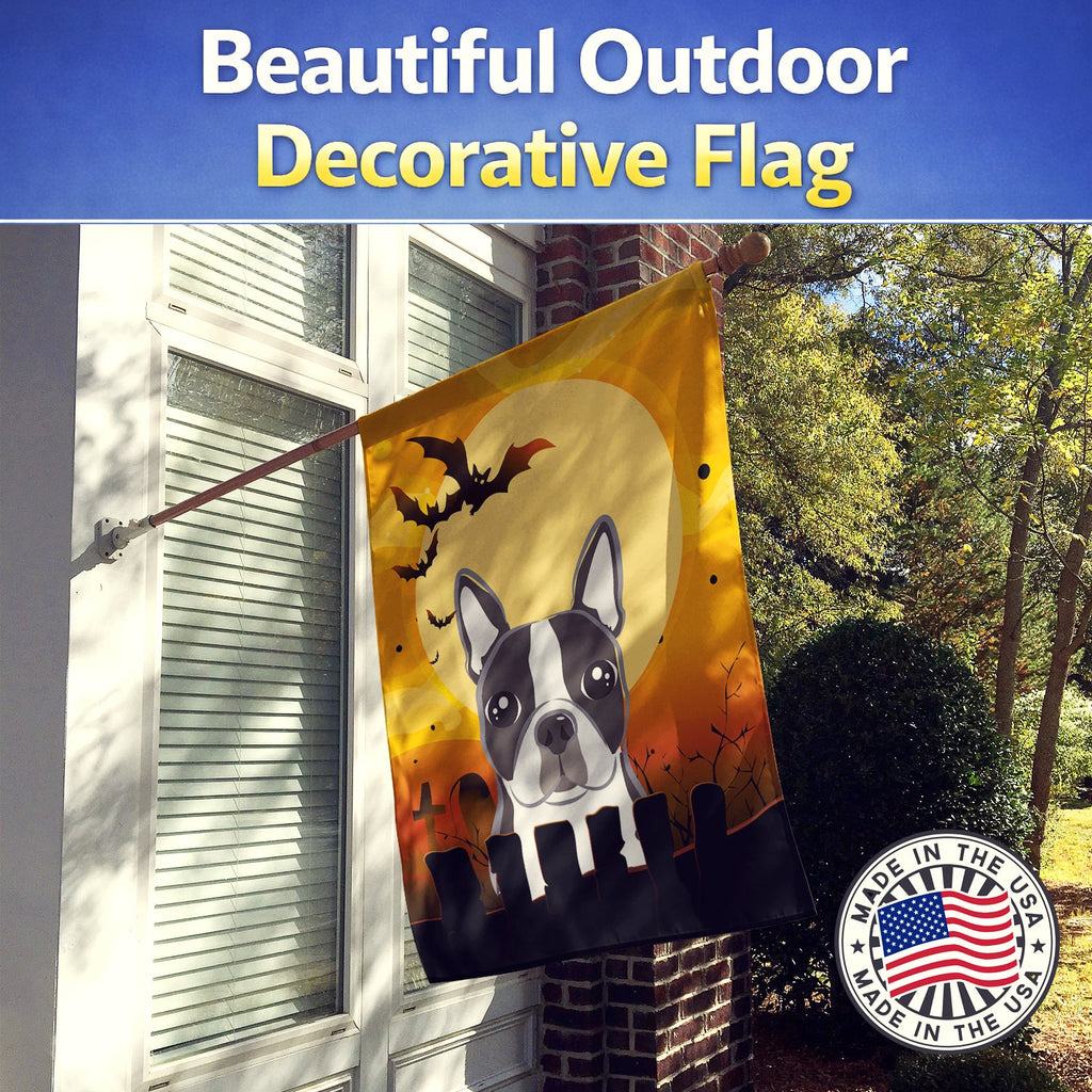 Halloween Boston Terrier House Flag 28x40 Porch Sleeve Pole Decorative Outside Yard Banner Artwork Wall Hanging, Polyester