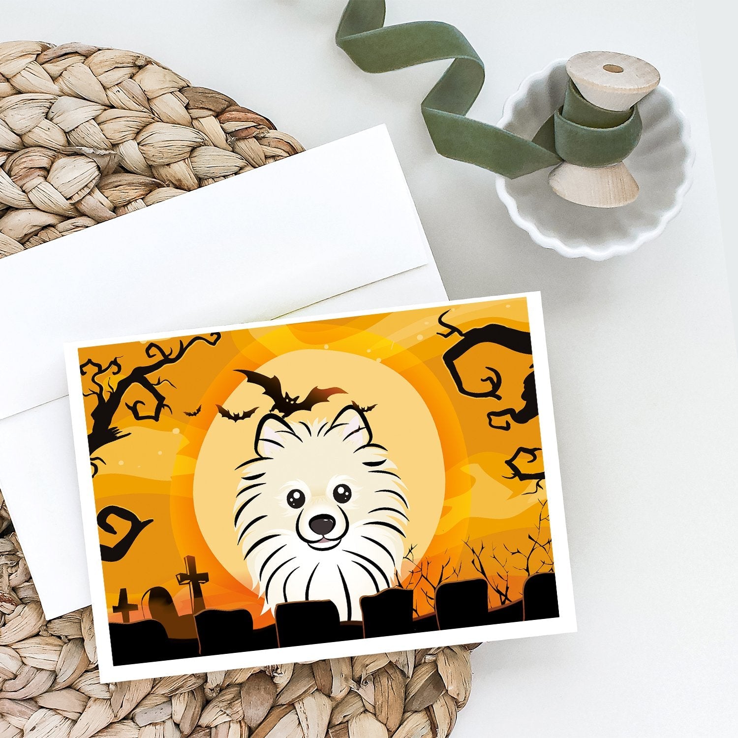Halloween Pomeranian Greeting Cards Pack of 8 Blank Cards with Envelopes Whimsical A7 Size 5x7