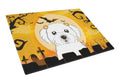 Halloween Maltese Cutting Board Tempered Glass Kitchen Cutting Surface, Heat Resistant Chopping, Non-Slip Feet, Food Prep & Serving