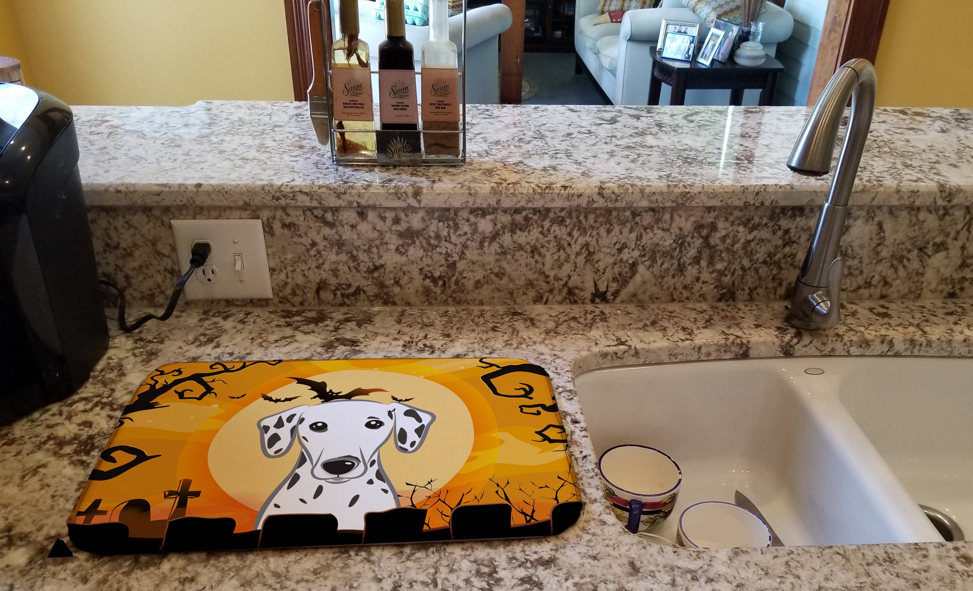Halloween Dalmatian Dish Drying Mat Absorbent Dish Drying Mat Pad for Kitchen Counter Dish Drainer Mat for Countertop, 14 x 21", Multicolor