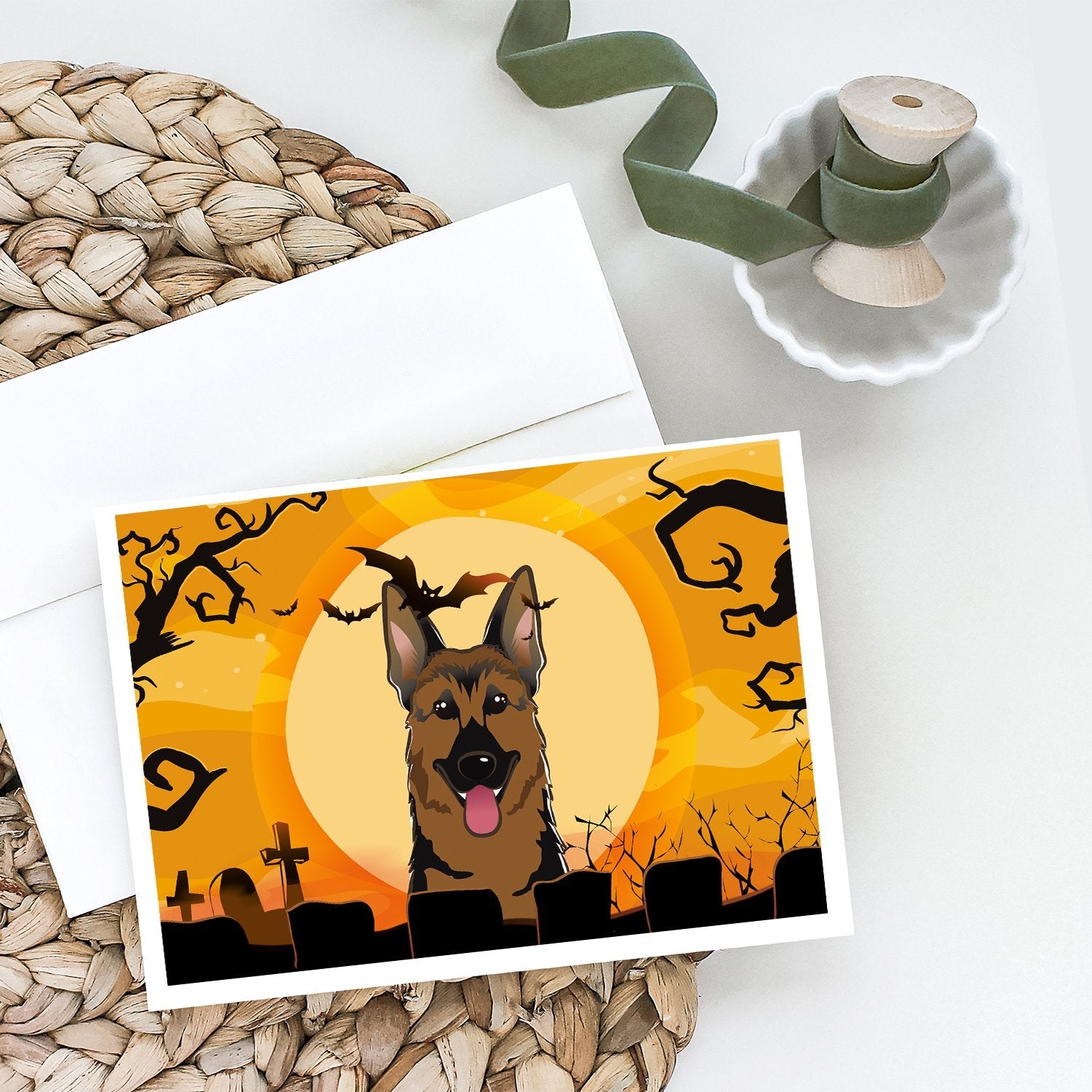 Halloween German Shepherd Greeting Cards Pack of 8 Blank Cards with Envelopes Whimsical A7 Size 5x7