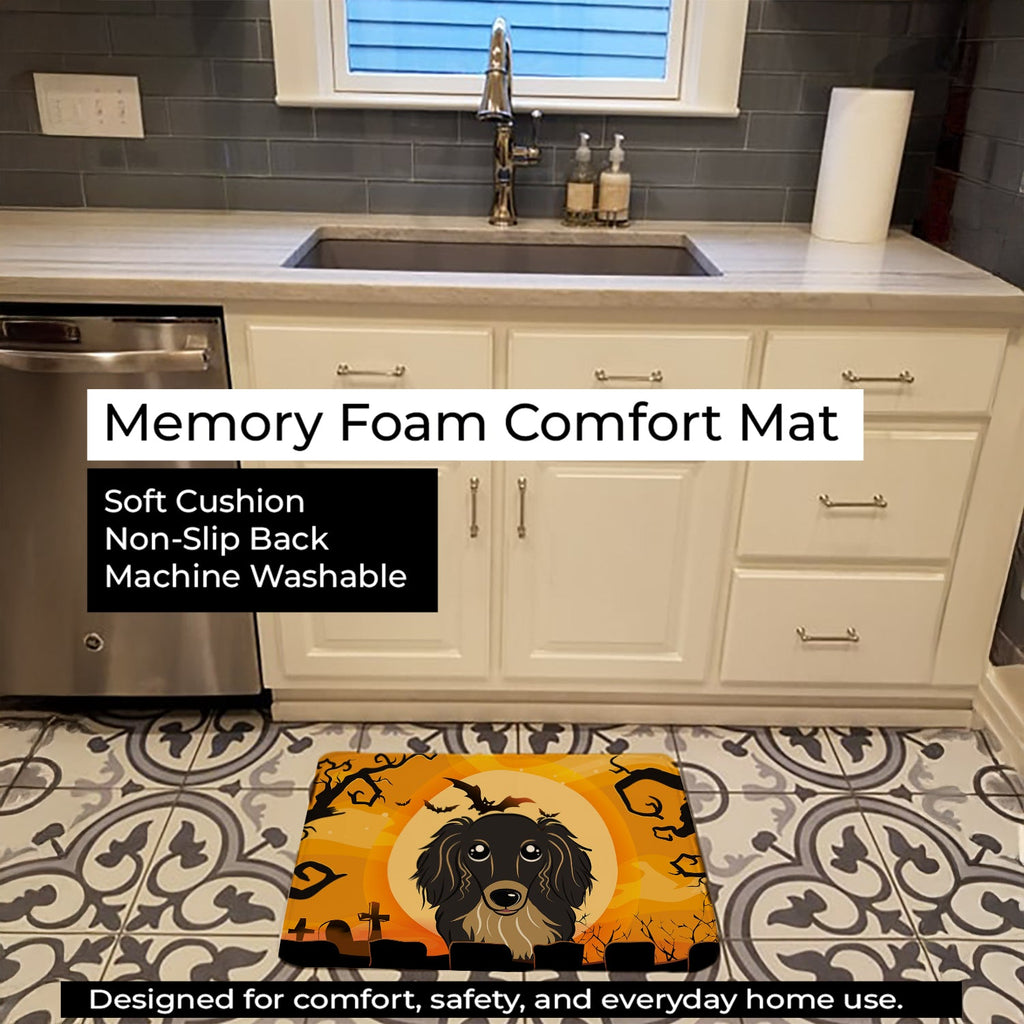 Halloween Longhair Black and Tan Dachshund Memory Foam Kitchen Mat Machine Washable Anti-Fatigue Cushion Comfort Bath or Kitchen Rug