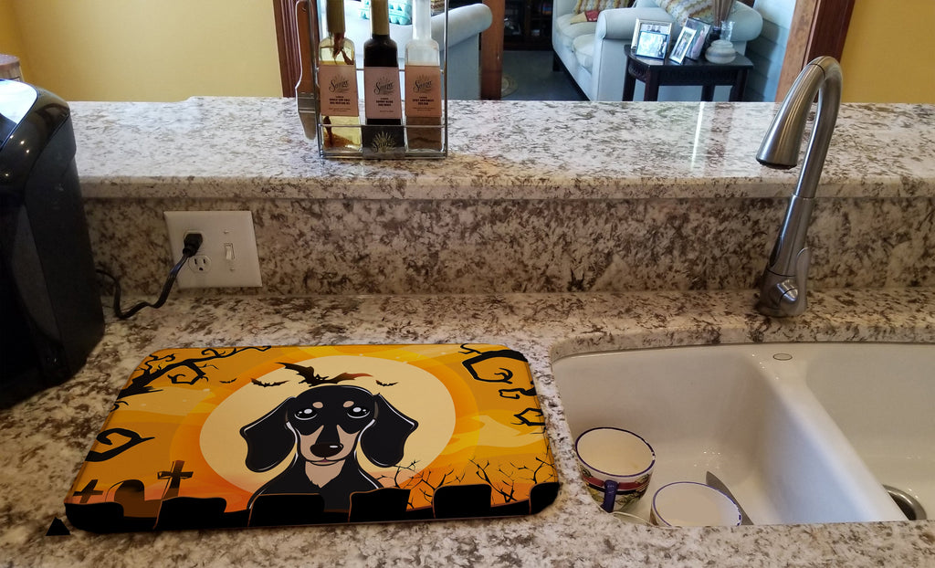 Halloween Smooth Black and Tan Dachshund Dish Drying Mat Absorbent Dish Drying Mat Pad for Kitchen Counter Dish Drainer Mat for Countertop, 14 x 21", Multicolor