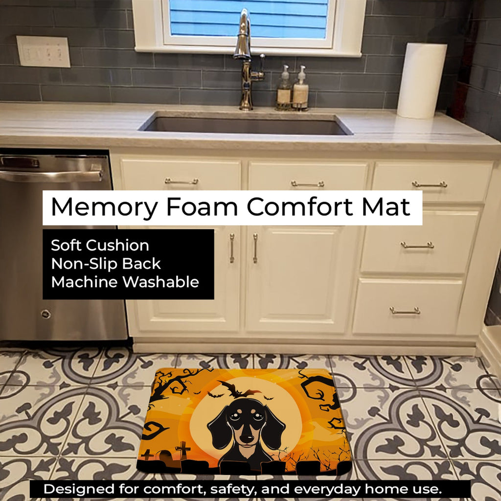 Halloween Smooth Black and Tan Dachshund Memory Foam Kitchen Mat Machine Washable Anti-Fatigue Cushion Comfort Bath or Kitchen Rug