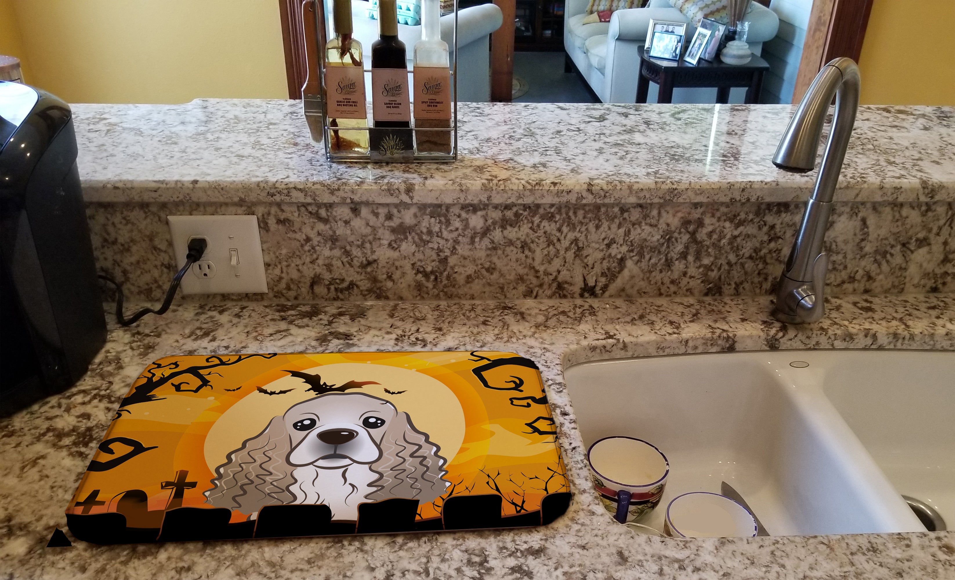 Halloween Cocker Spaniel Dish Drying Mat Absorbent Dish Drying Mat Pad for Kitchen Counter Dish Drainer Mat for Countertop, 14 x 21", Multicolor