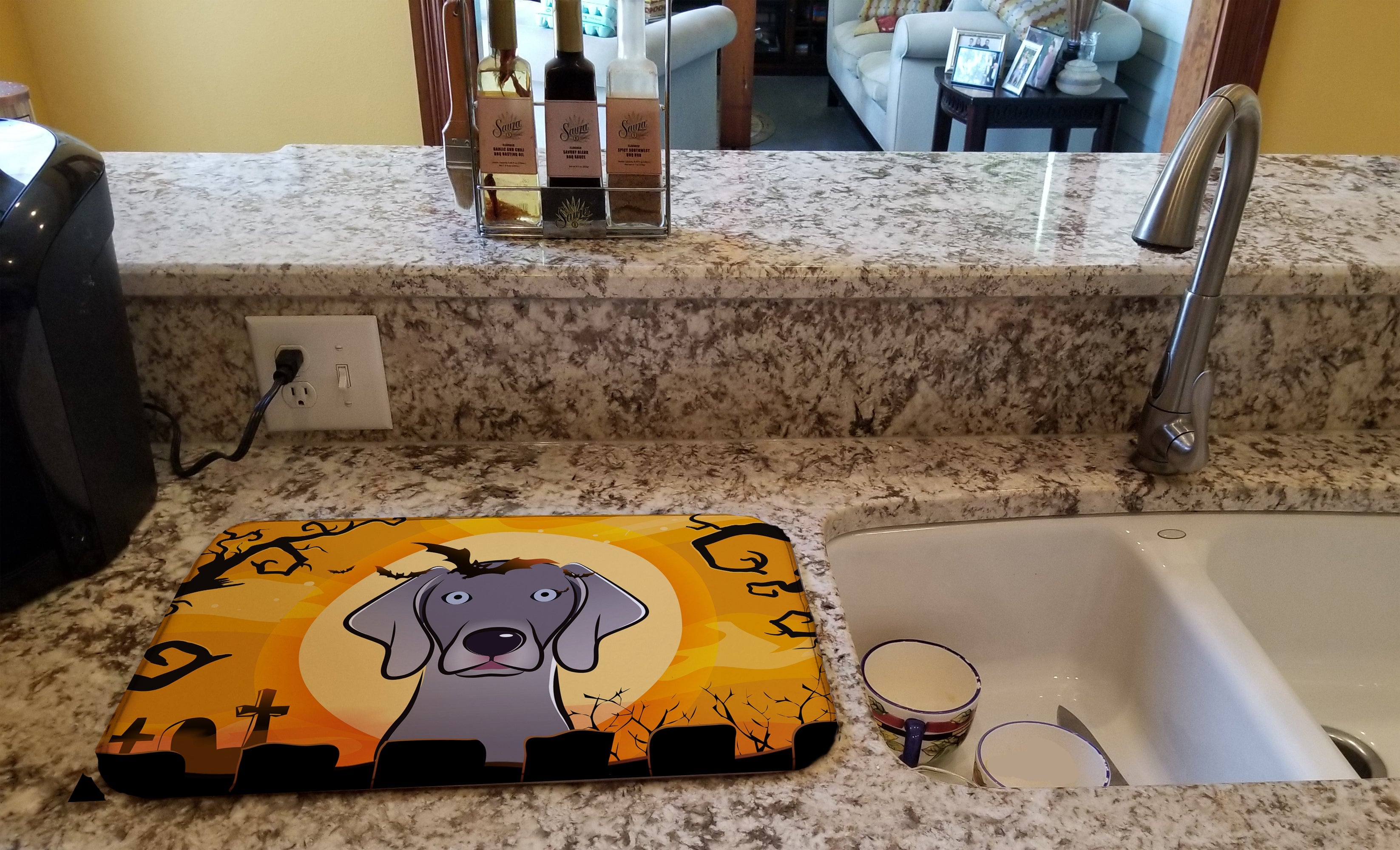 Halloween Weimaraner Dish Drying Mat Absorbent Dish Drying Mat Pad for Kitchen Counter Dish Drainer Mat for Countertop, 14 x 21", Multicolor