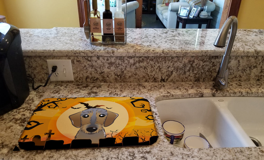 Halloween Wirehaired Dachshund Dish Drying Mat Absorbent Dish Drying Mat Pad for Kitchen Counter Dish Drainer Mat for Countertop, 14 x 21", Multicolor