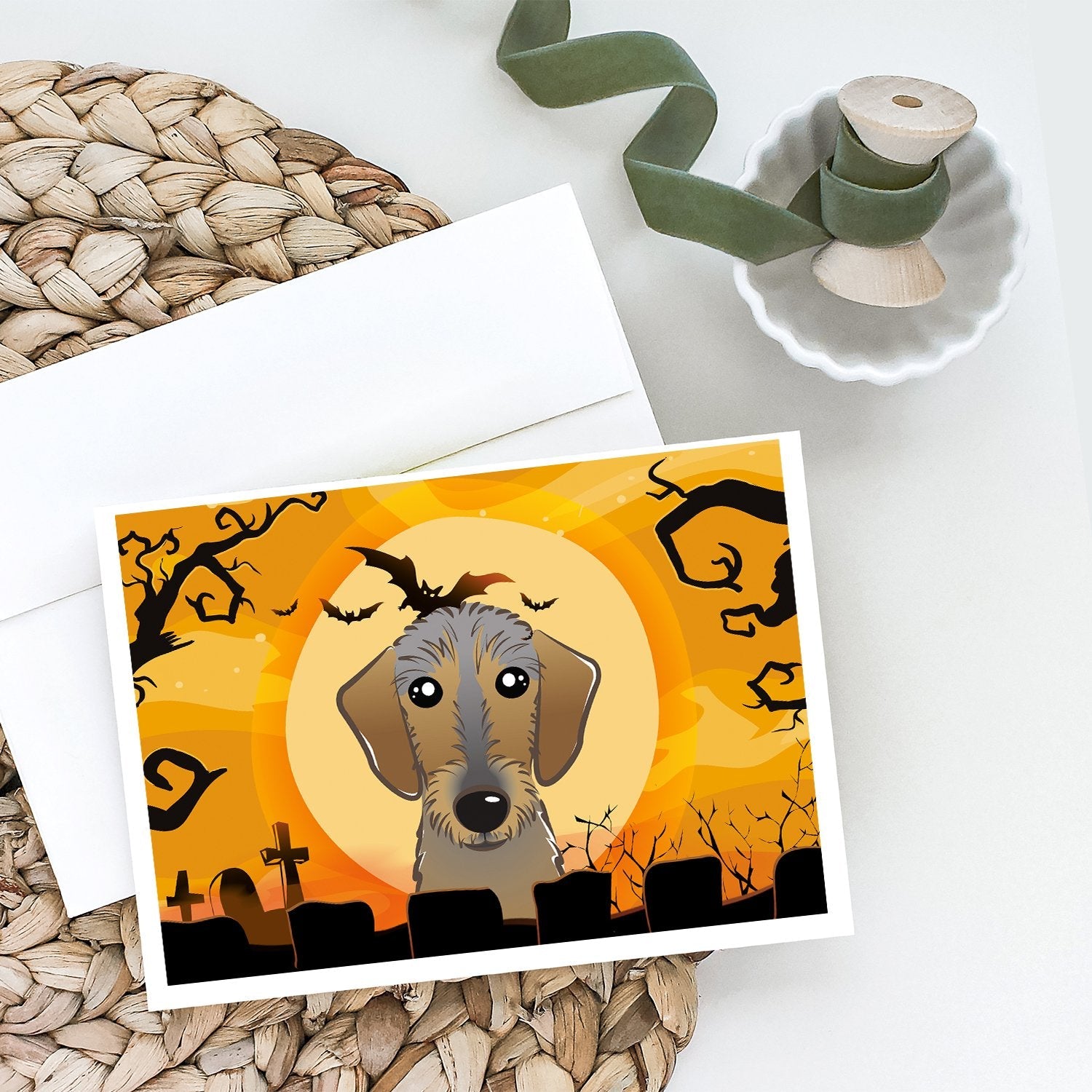 Halloween Wirehaired Dachshund Greeting Cards Pack of 8 Blank Cards with Envelopes Whimsical A7 Size 5x7