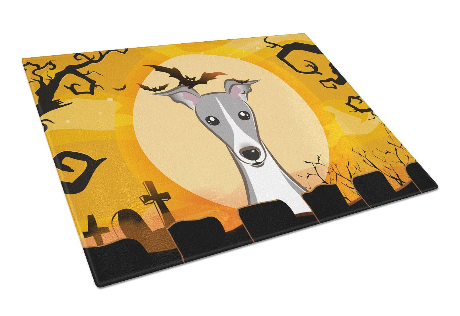 Halloween Italian Greyhound Cutting Board Tempered Glass Kitchen Cutting Surface, Heat Resistant Chopping, Non-Slip Feet, Food Prep & Serving