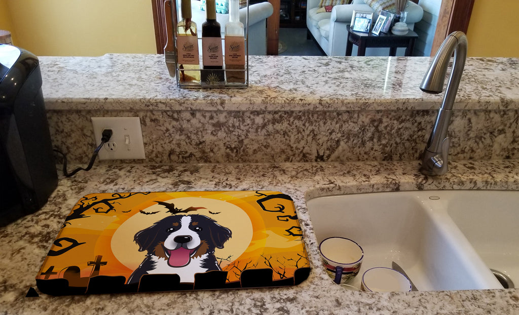 Halloween Bernese Mountain Dog Dish Drying Mat Absorbent Dish Drying Mat Pad for Kitchen Counter Dish Drainer Mat for Countertop, 14 x 21", Multicolor