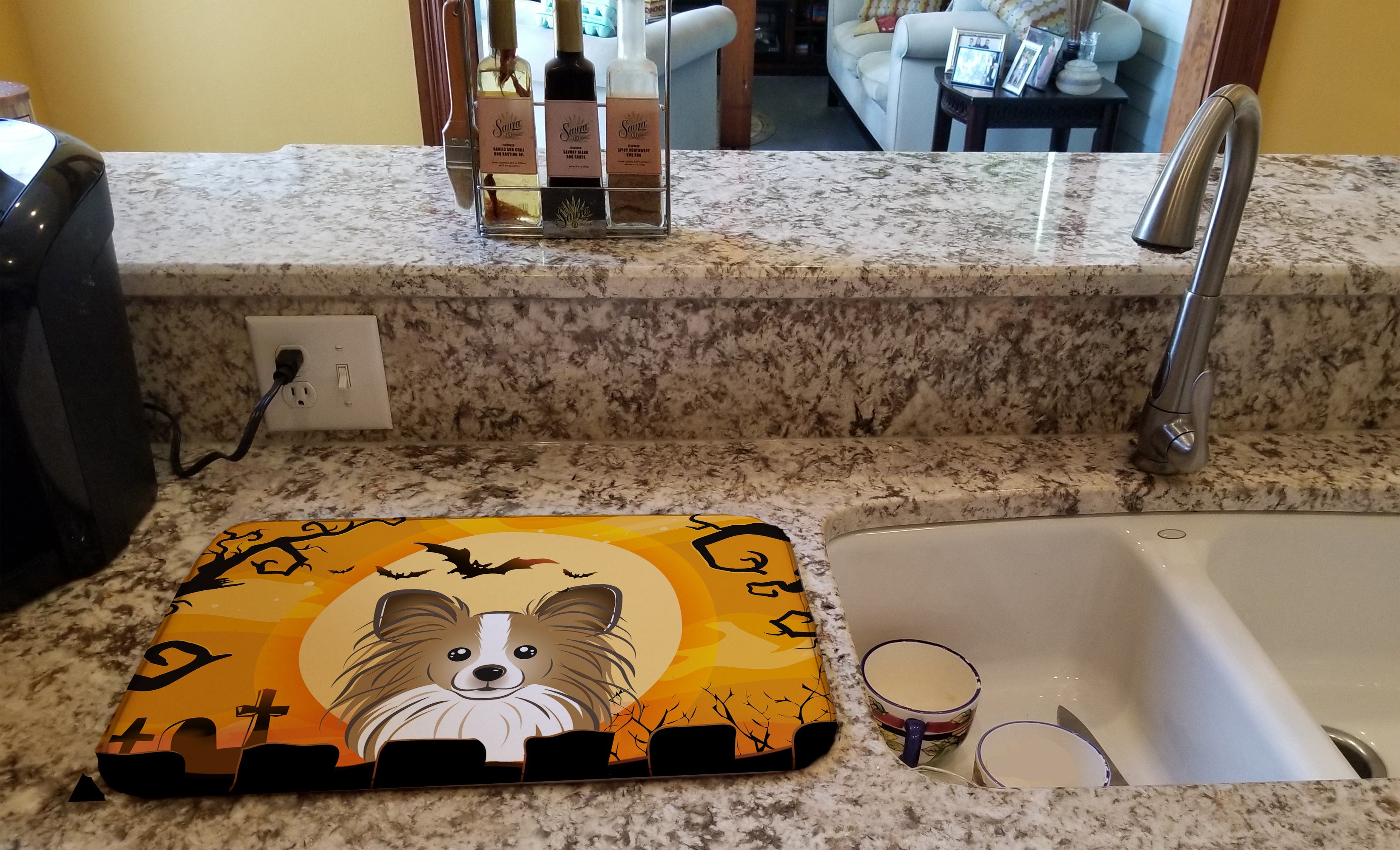 Halloween Papillon Dish Drying Mat Absorbent Dish Drying Mat Pad for Kitchen Counter Dish Drainer Mat for Countertop, 14 x 21", Multicolor