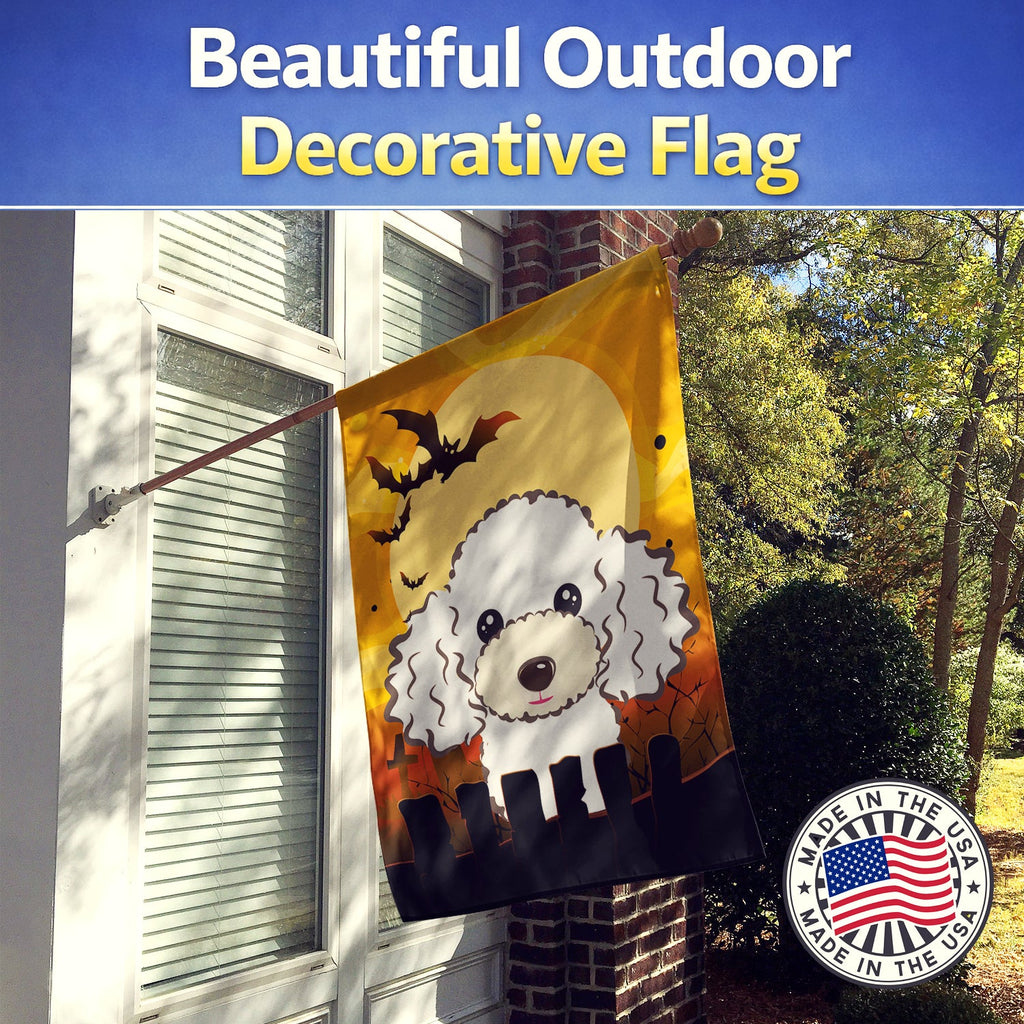 Halloween White Poodle House Flag 28x40 Porch Sleeve Pole Decorative Outside Yard Banner Artwork Wall Hanging, Polyester