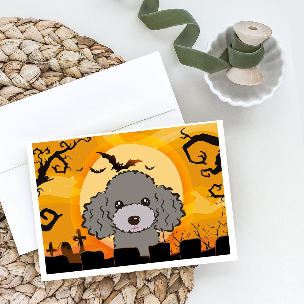 Halloween Silver Gray Poodle Greeting Cards Pack of 8 Blank Cards with Envelopes Whimsical A7 Size 5x7