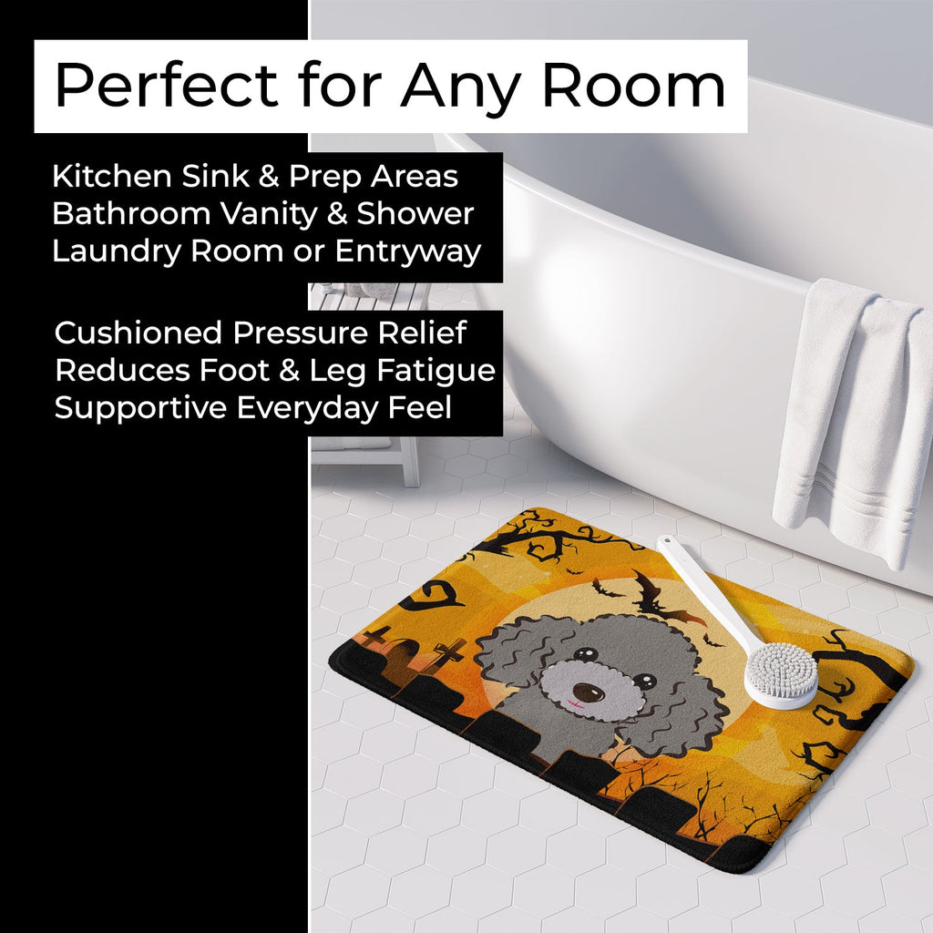 Halloween Silver Gray Poodle Memory Foam Kitchen Mat Machine Washable Anti-Fatigue Cushion Comfort Bath or Kitchen Rug