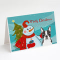 Snowman with Boston Terrier Greeting Cards Pack of 8 Blank Cards with Envelopes Whimsical A7 Size 5x7
