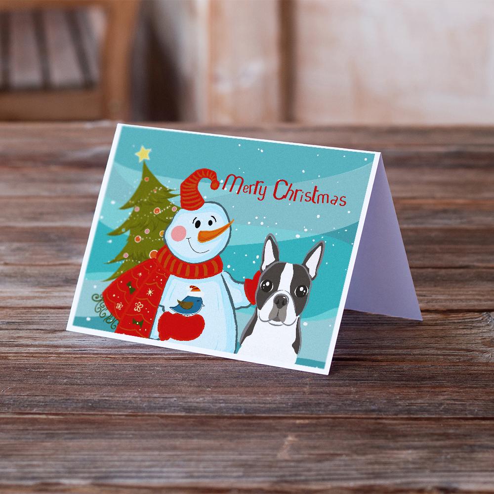 Snowman with Boston Terrier Greeting Cards Pack of 8 Blank Cards with Envelopes Whimsical A7 Size 5x7