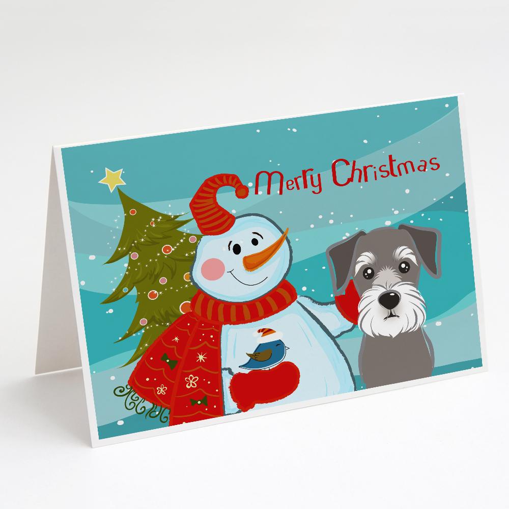 Snowman with Schnauzer Greeting Cards Pack of 8 Blank Cards with Envelopes Whimsical A7 Size 5x7