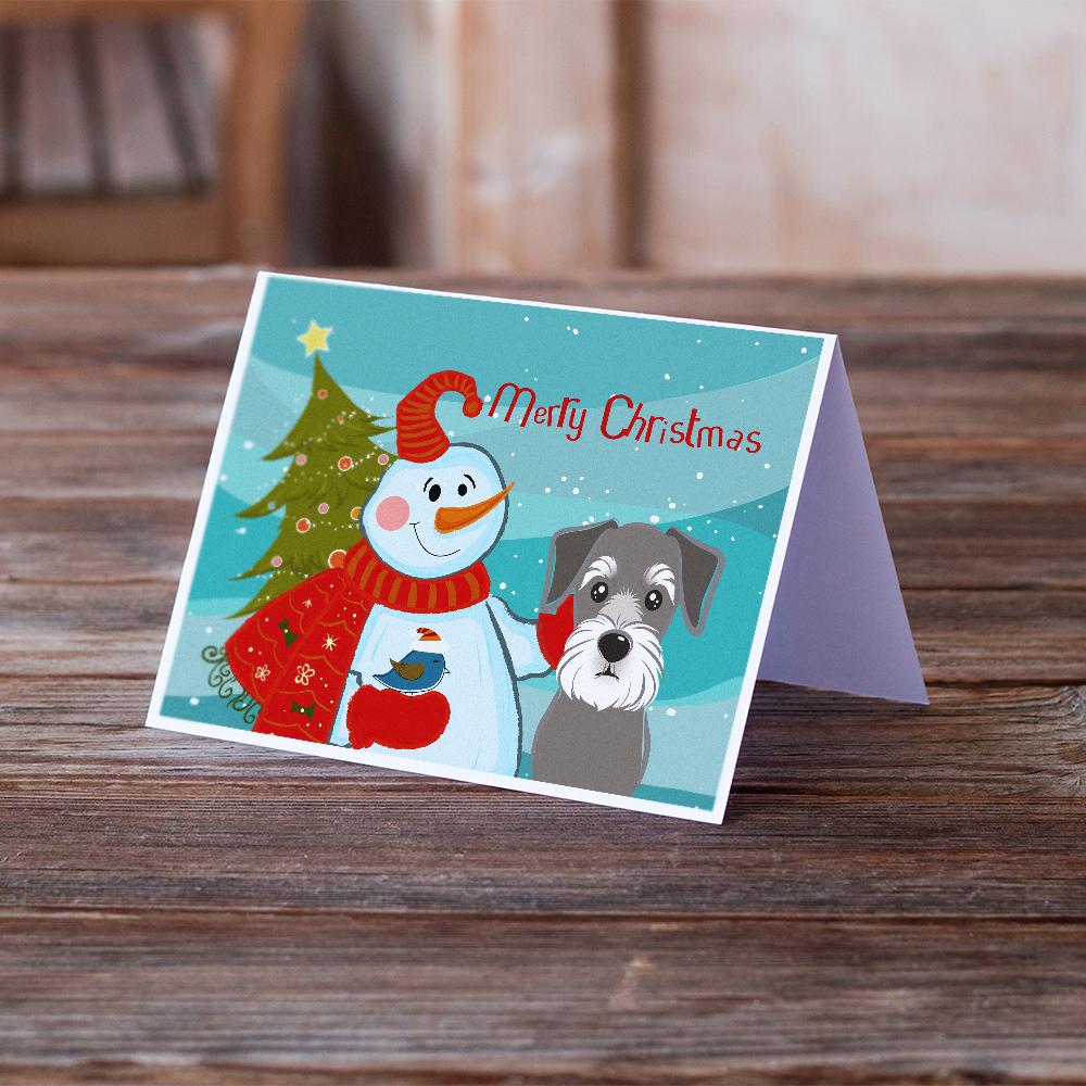 Snowman with Schnauzer Greeting Cards Pack of 8 Blank Cards with Envelopes Whimsical A7 Size 5x7
