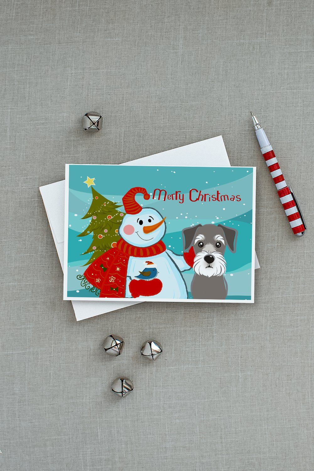Snowman with Schnauzer Greeting Cards Pack of 8 Blank Cards with Envelopes Whimsical A7 Size 5x7