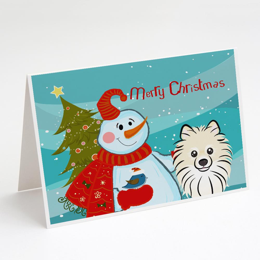 Snowman with Pomeranian Greeting Cards Pack of 8 Blank Cards with Envelopes Whimsical A7 Size 5x7