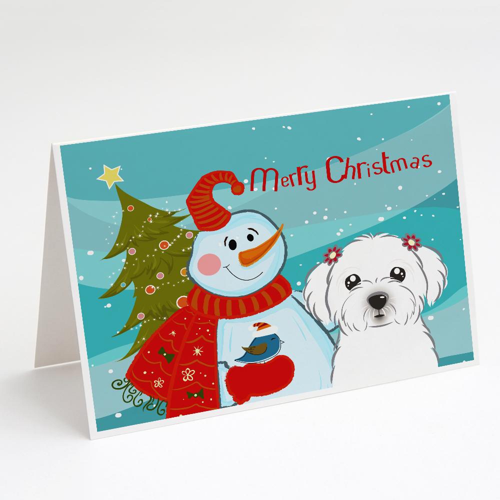 Snowman with Maltese Greeting Cards Pack of 8 Blank Cards with Envelopes Whimsical A7 Size 5x7