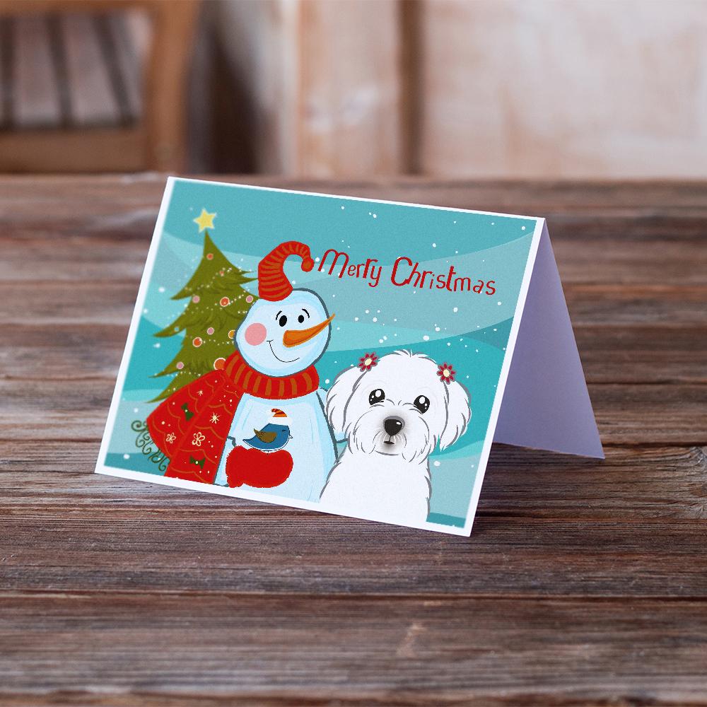 Snowman with Maltese Greeting Cards Pack of 8 Blank Cards with Envelopes Whimsical A7 Size 5x7