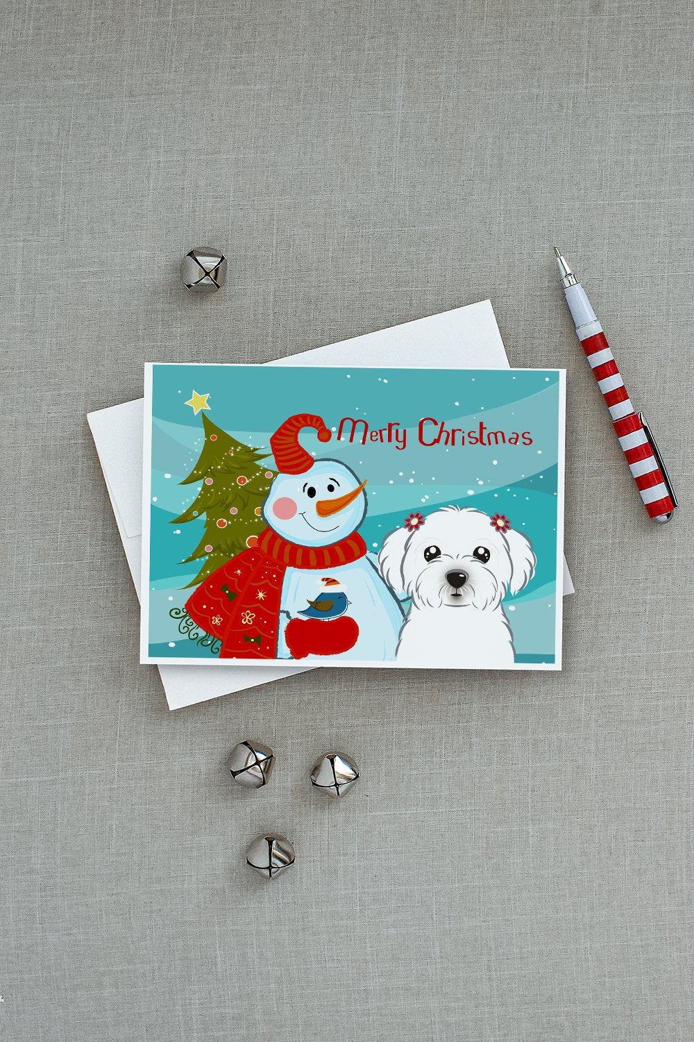 Snowman with Maltese Greeting Cards Pack of 8 Blank Cards with Envelopes Whimsical A7 Size 5x7