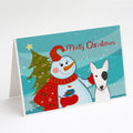 Snowman with Bull Terrier Greeting Cards Pack of 8 Blank Cards with Envelopes Whimsical A7 Size 5x7