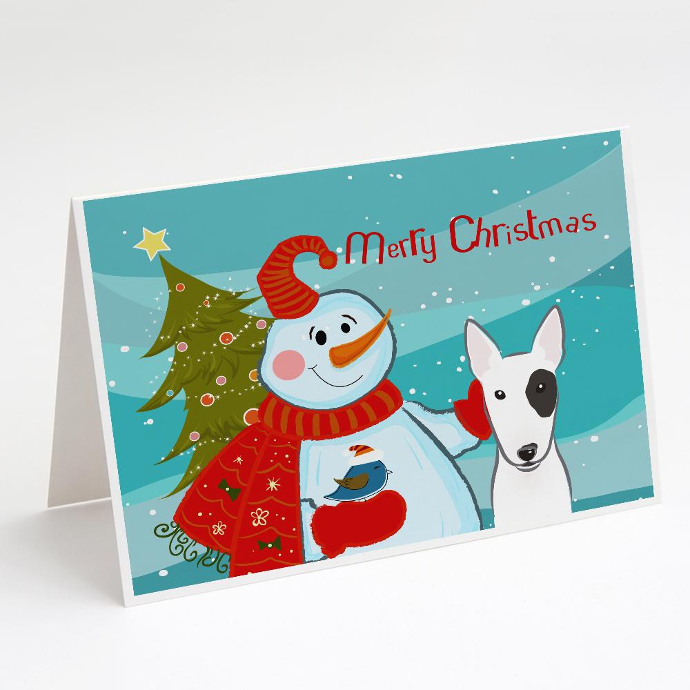 Snowman with Bull Terrier Greeting Cards Pack of 8 Blank Cards with Envelopes Whimsical A7 Size 5x7