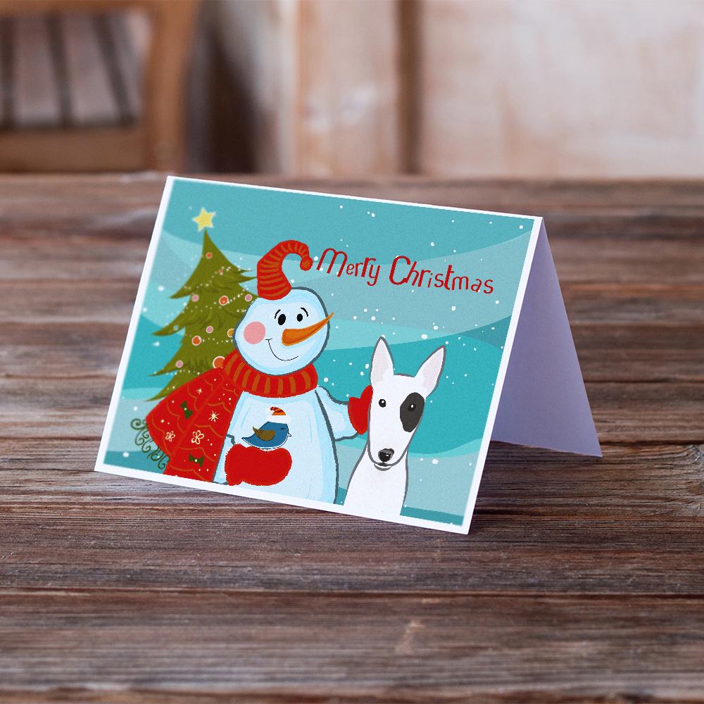 Snowman with Bull Terrier Greeting Cards Pack of 8 Blank Cards with Envelopes Whimsical A7 Size 5x7
