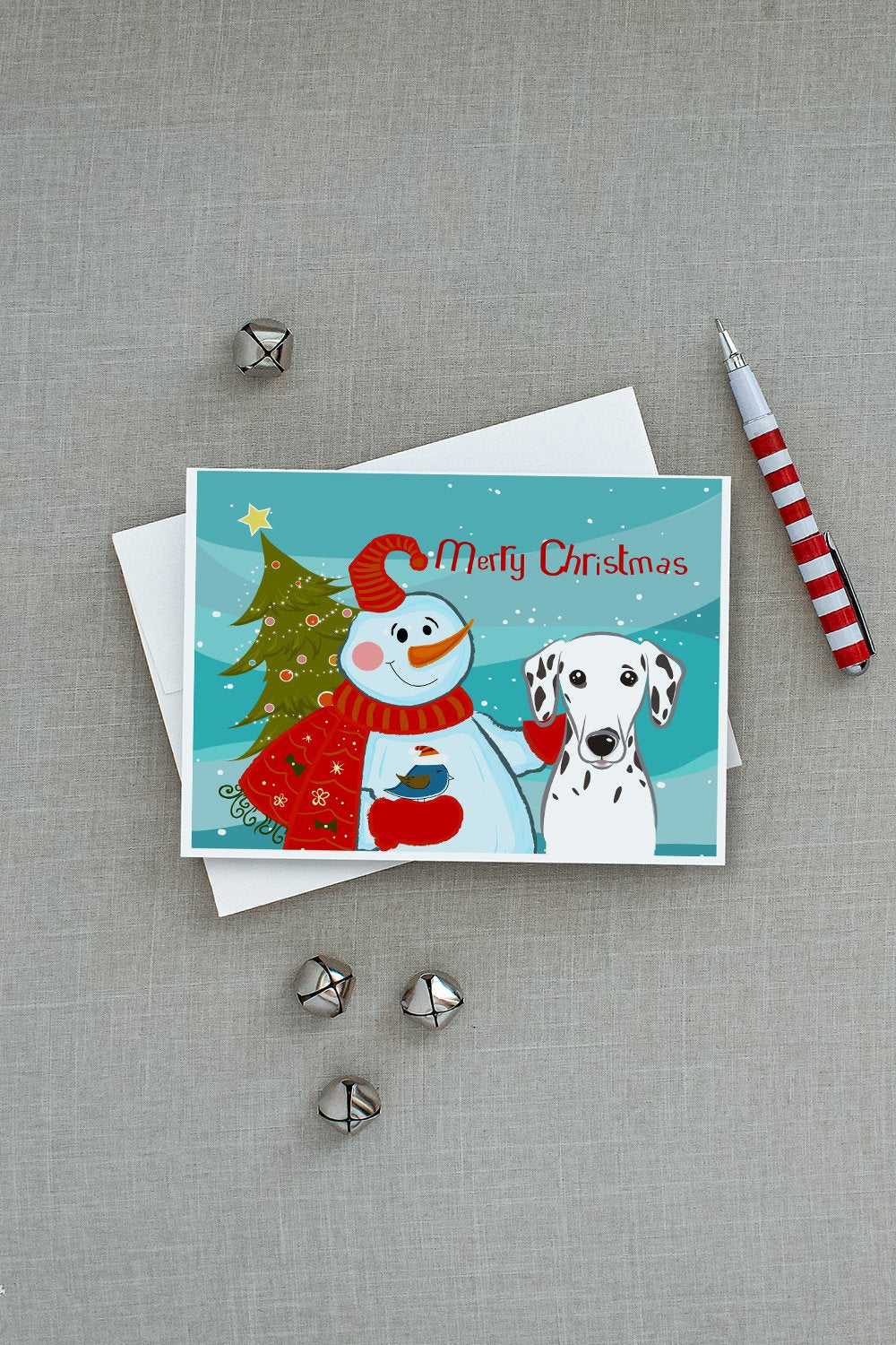 Snowman with Dalmatian Greeting Cards Pack of 8 Blank Cards with Envelopes Whimsical A7 Size 5x7