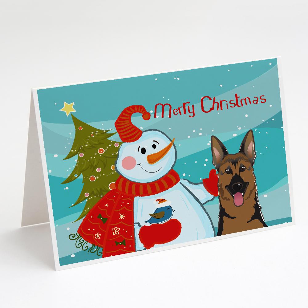 Snowman with German Shepherd Greeting Cards Pack of 8 Blank Cards with Envelopes Whimsical A7 Size 5x7