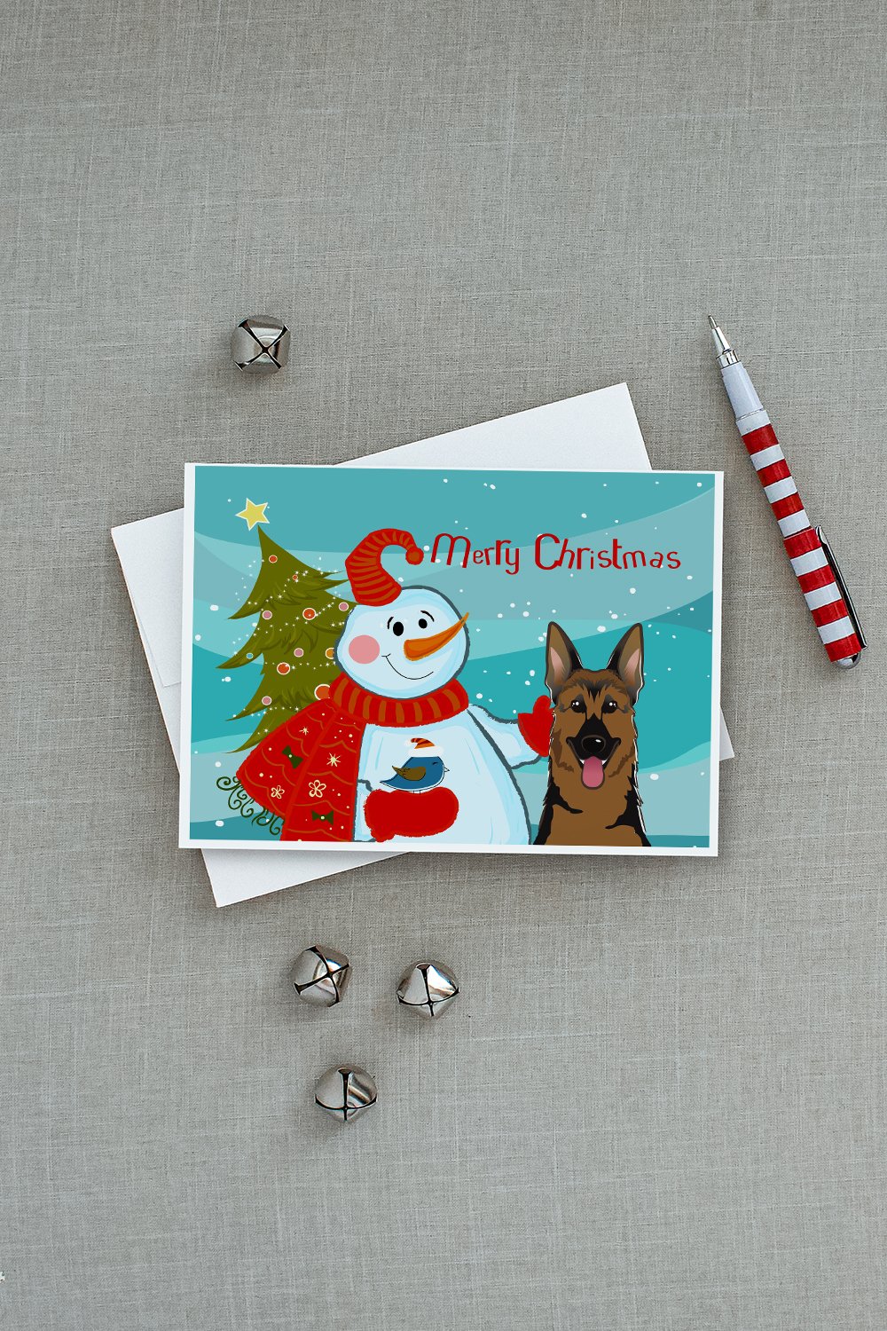 Snowman with German Shepherd Greeting Cards Pack of 8 Blank Cards with Envelopes Whimsical A7 Size 5x7
