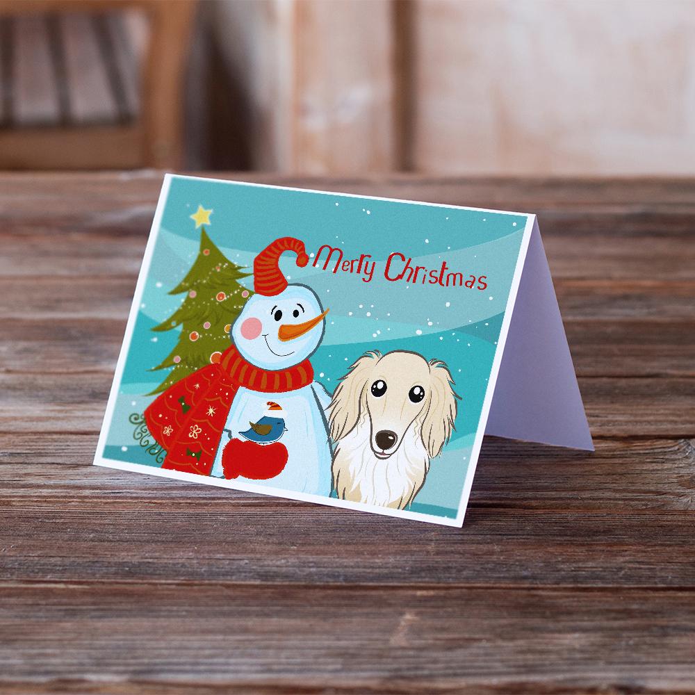 Snowman with Longhair Creme Dachshund Greeting Cards Pack of 8 Blank Cards with Envelopes Whimsical A7 Size 5x7