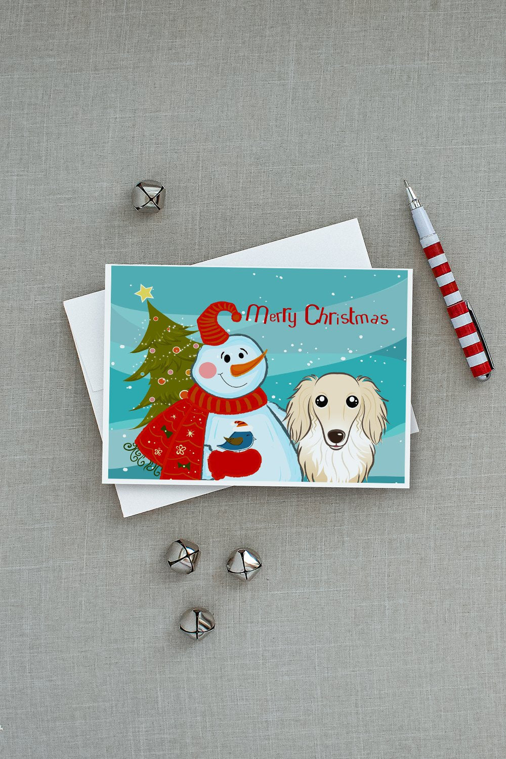 Snowman with Longhair Creme Dachshund Greeting Cards Pack of 8 Blank Cards with Envelopes Whimsical A7 Size 5x7