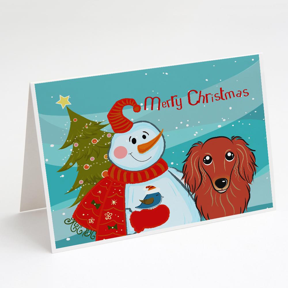 Snowman with Longhair Red Dachshund Greeting Cards Pack of 8 Blank Cards with Envelopes Whimsical A7 Size 5x7