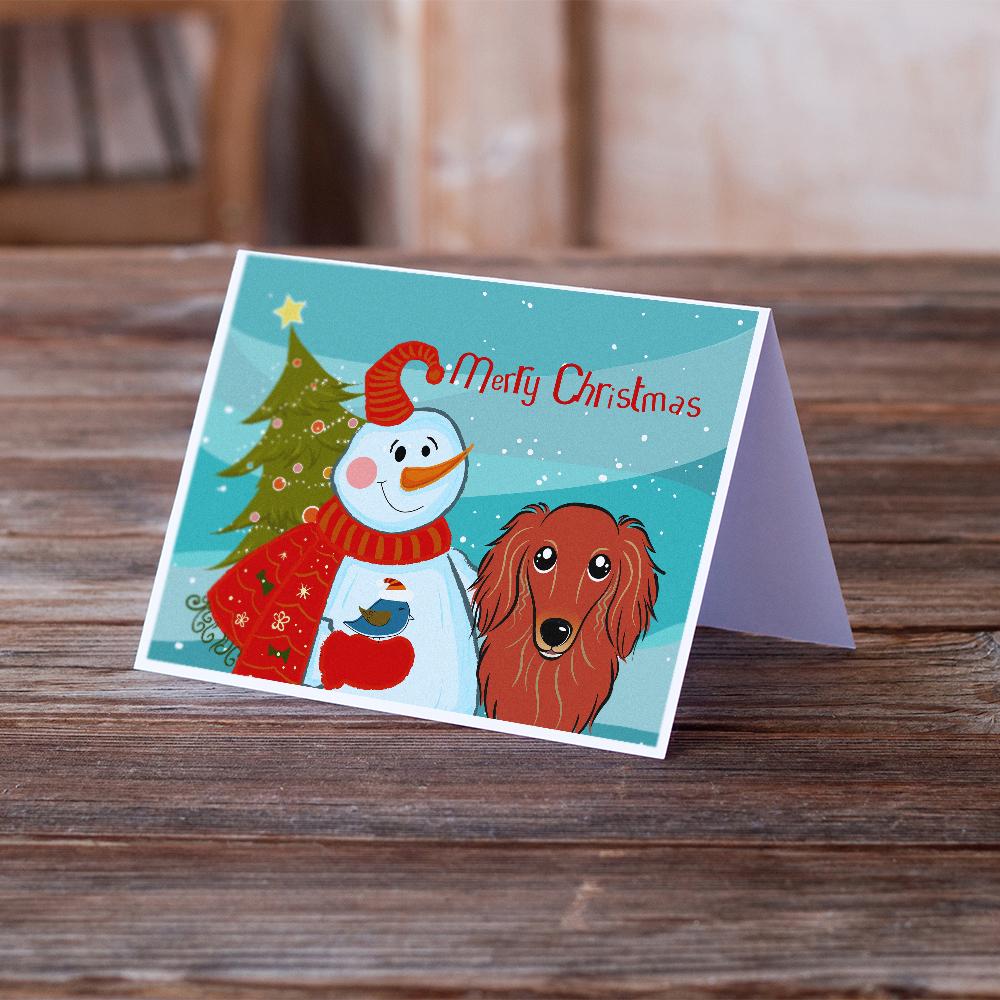 Snowman with Longhair Red Dachshund Greeting Cards Pack of 8 Blank Cards with Envelopes Whimsical A7 Size 5x7