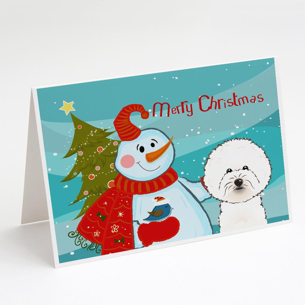 Snowman with Bichon Frise Greeting Cards Pack of 8 Blank Cards with Envelopes Whimsical A7 Size 5x7