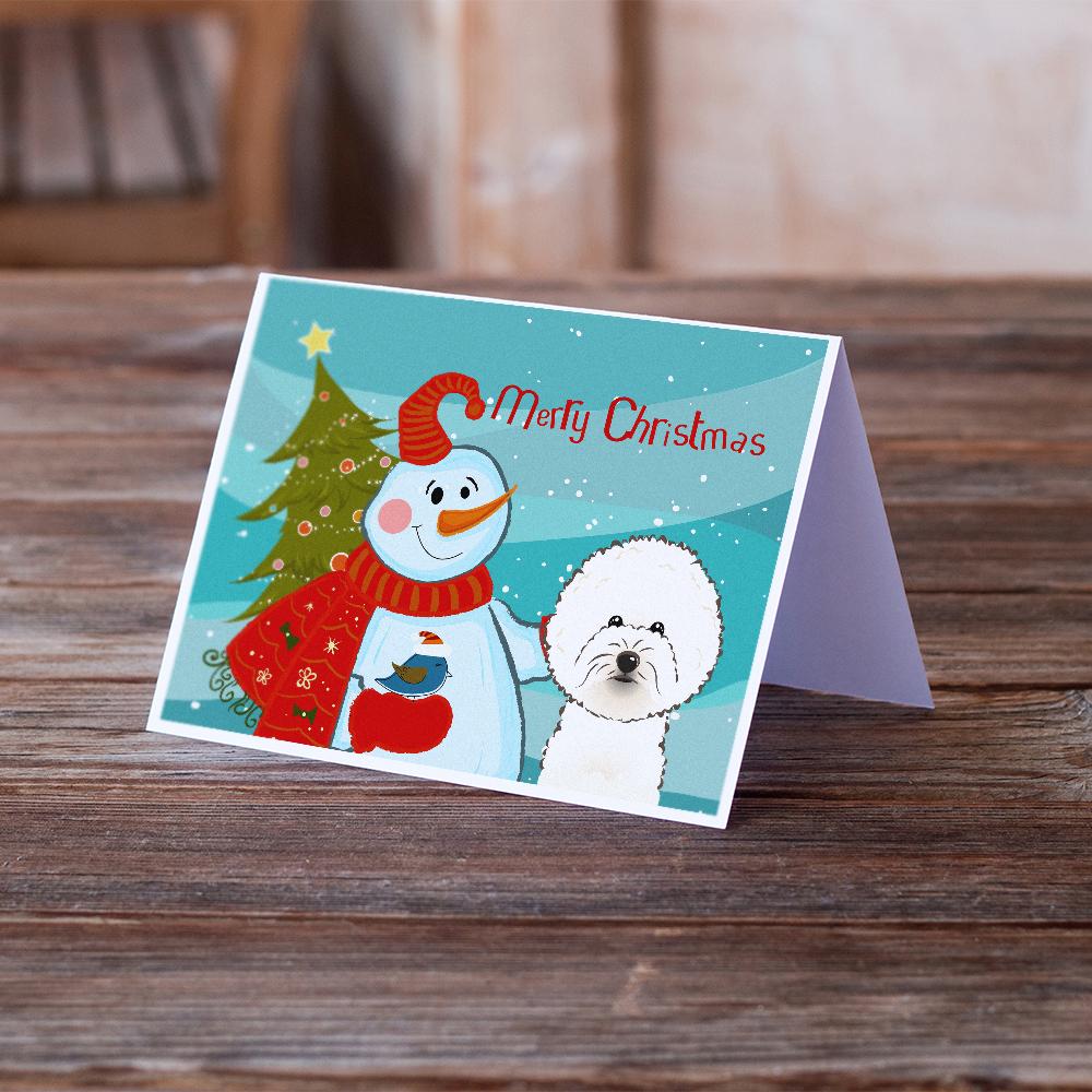Snowman with Bichon Frise Greeting Cards Pack of 8 Blank Cards with Envelopes Whimsical A7 Size 5x7